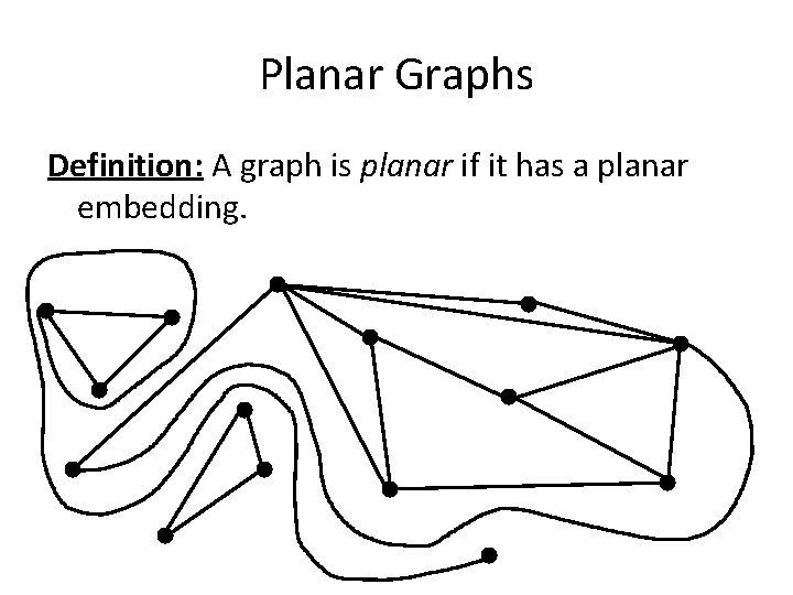 Planar Graphs Definition: A graph is planar if it has a planar embedding. 