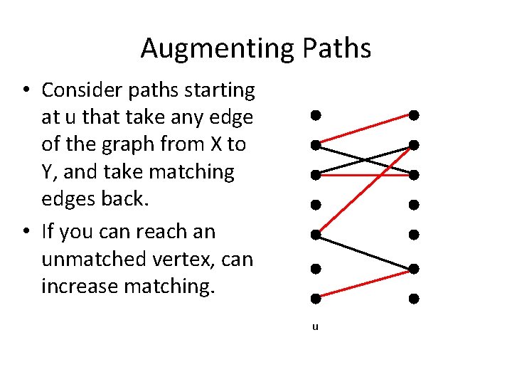 Augmenting Paths • Consider paths starting at u that take any edge of the