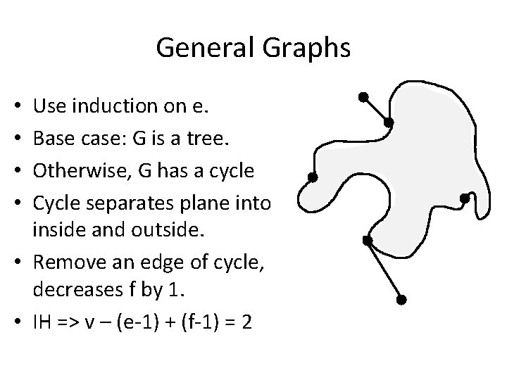 General Graphs Use induction on e. Base case: G is a tree. Otherwise, G