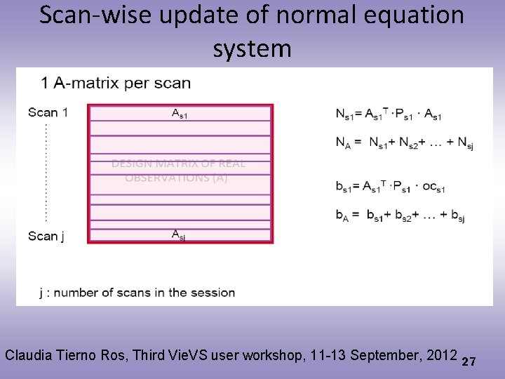 Scan-wise update of normal equation system Claudia Tierno Ros, Third Vie. VS user workshop,