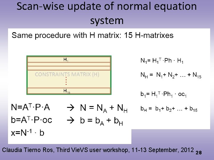 Scan-wise update of normal equation system Claudia Tierno Ros, Third Vie. VS user workshop,