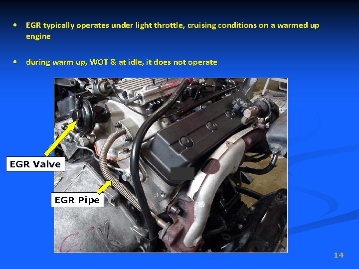  • EGR typically operates under light throttle, cruising conditions on a warmed up