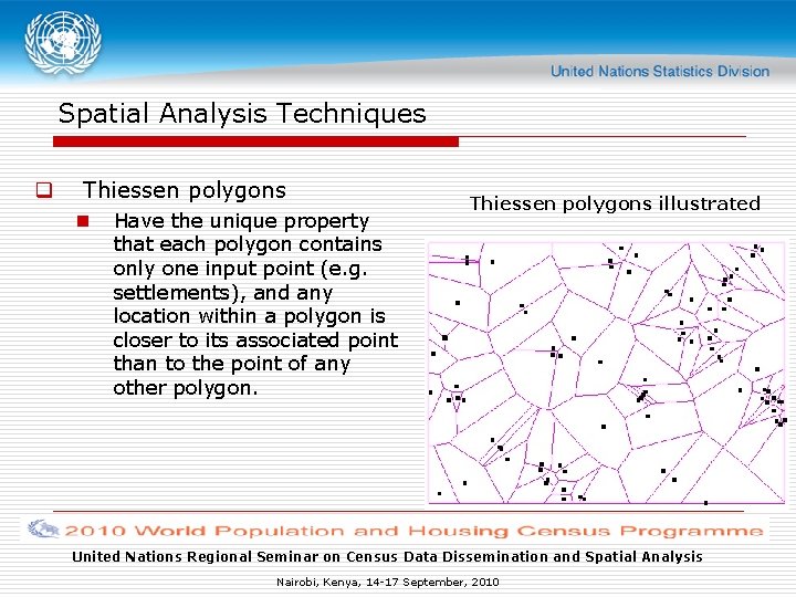 Spatial Analysis Techniques q Thiessen polygons n Have the unique property that each polygon