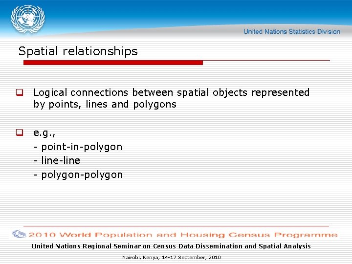 Spatial relationships q Logical connections between spatial objects represented by points, lines and polygons