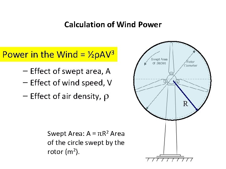 Calculation of Wind Power • Power the=wind Power in thein. Wind ½ρAV 3 –