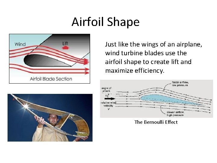 Airfoil Shape Just like the wings of an airplane, wind turbine blades use the