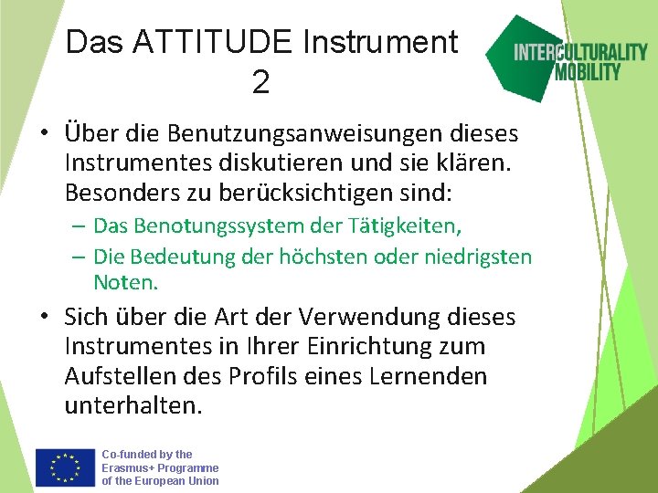 Das ATTITUDE Instrument 2 • Über die Benutzungsanweisungen dieses Instrumentes diskutieren und sie klären.