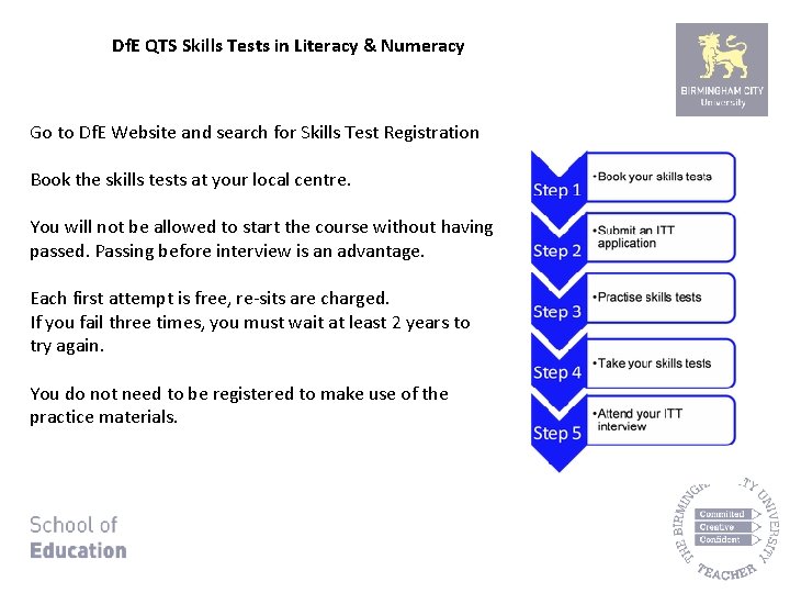 Df. E QTS Skills Tests in Literacy & Numeracy Go to Df. E Website