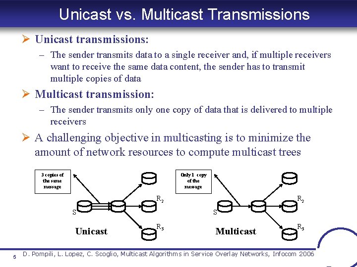 Unicast vs. Multicast Transmissions Ø Unicast transmissions: – The sender transmits data to a Unicast vs. Multicast Transmissions Ø Unicast transmissions: – The sender transmits data to a