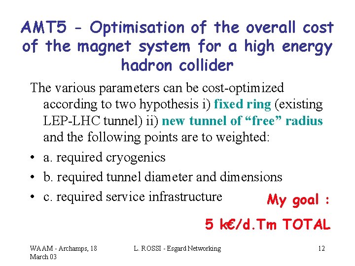 AMT 5 - Optimisation of the overall cost of the magnet system for a