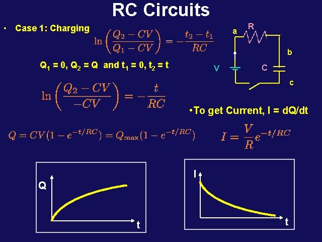 RC Circuits • Case 1: Charging a R b Q 1 = 0, Q