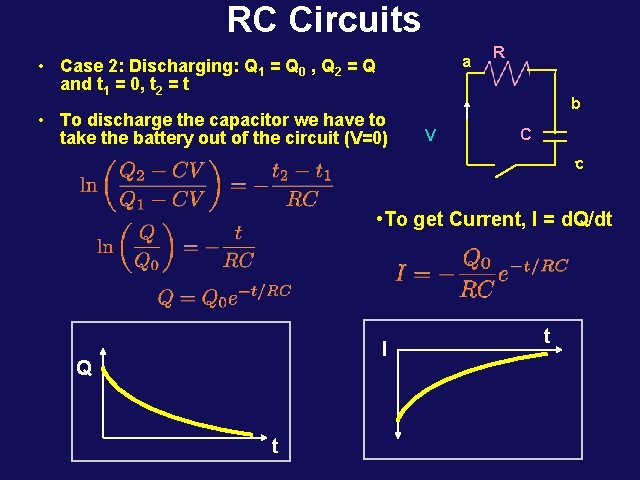 RC Circuits a • Case 2: Discharging: Q 1 = Q 0 , Q