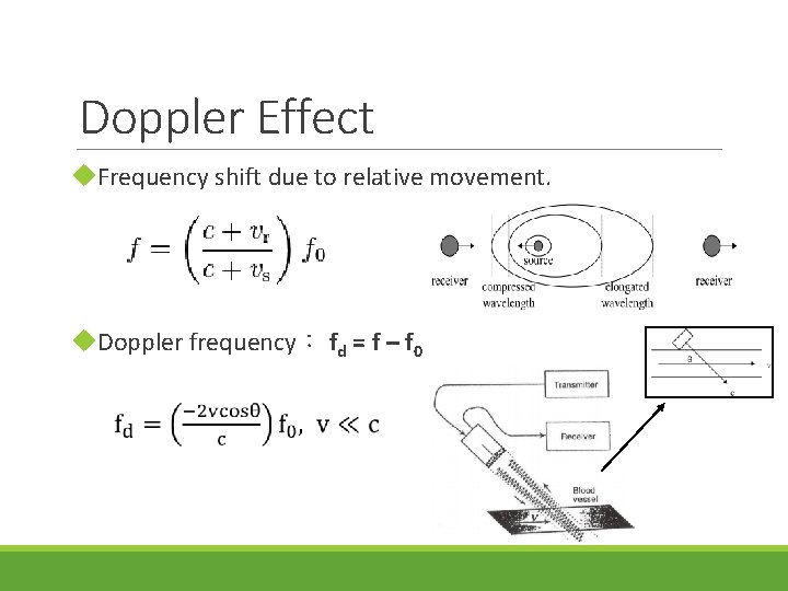 Doppler Effect u. Frequency shift due to relative movement. u. Doppler frequency： fd =