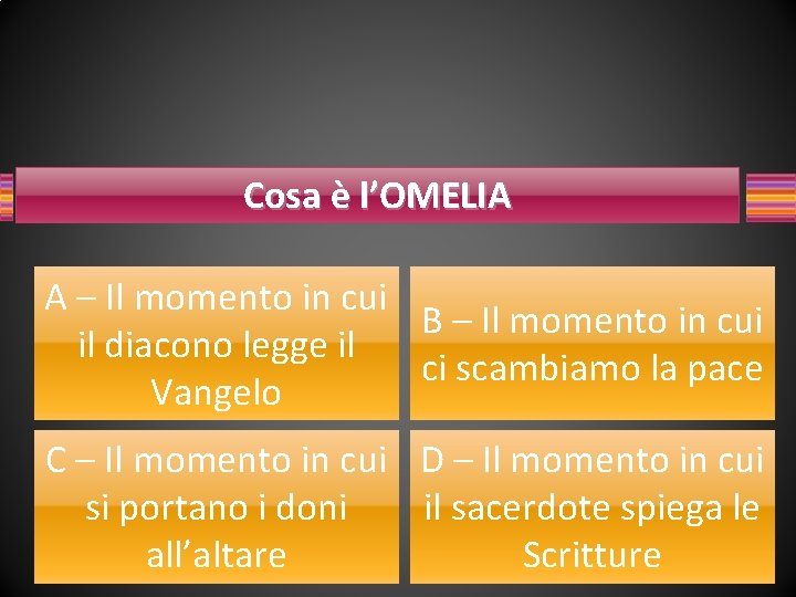 Cosa è l’OMELIA A – Il momento in cui B – Il momento in