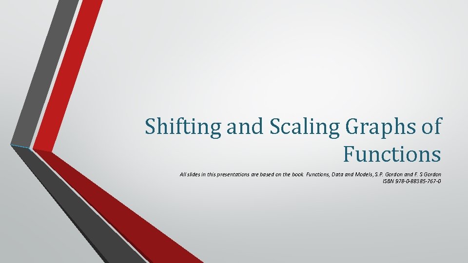 Shifting and Scaling Graphs of Functions All slides in this presentations are based on