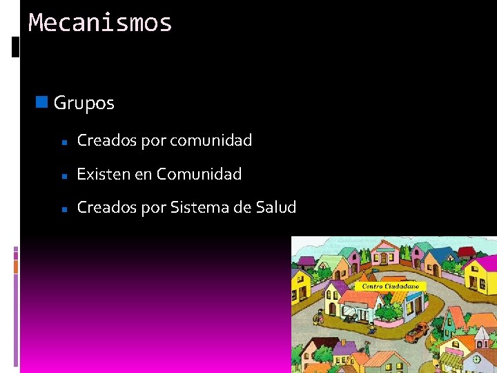 Mecanismos Grupos Creados por comunidad Existen en Comunidad Creados por Sistema de Salud 