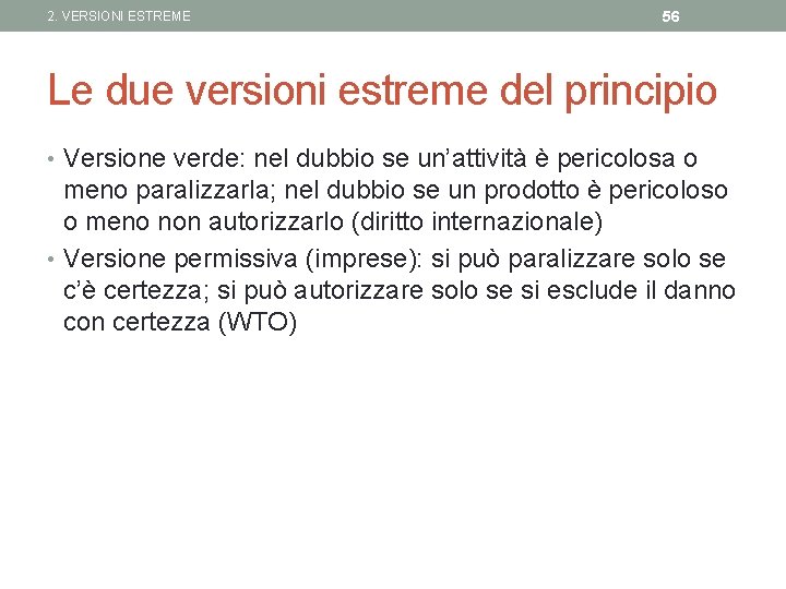 2. VERSIONI ESTREME 56 Le due versioni estreme del principio • Versione verde: nel