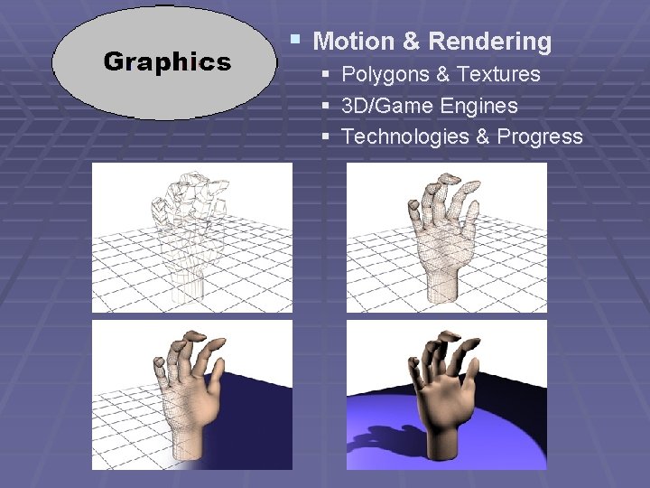 § Motion & Rendering § § § Polygons & Textures 3 D/Game Engines Technologies