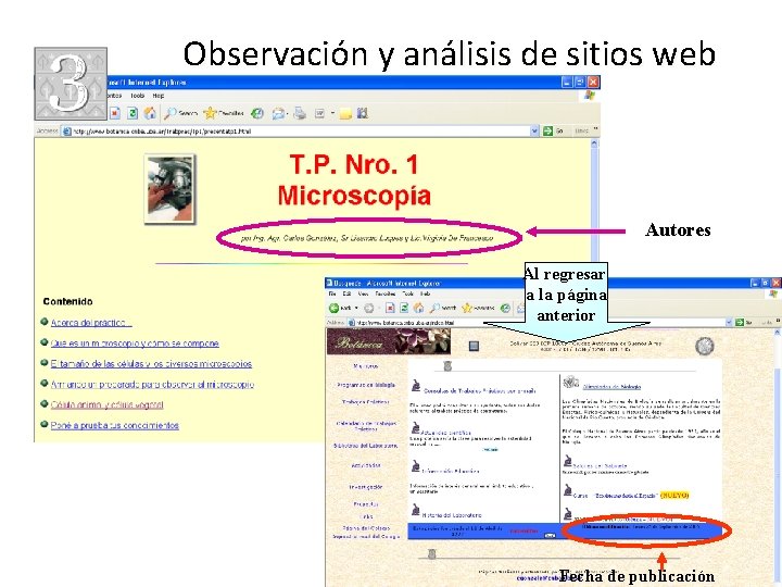 Observación y análisis de sitios web Autores Al regresar a la página anterior 70