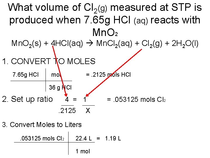 What volume of Cl 2(g) measured at STP is produced when 7. 65 g