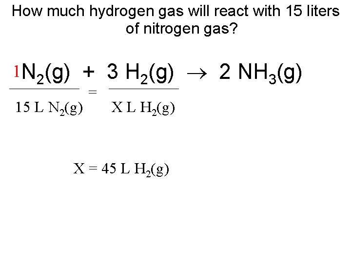 How much hydrogen gas will react with 15 liters of nitrogen gas? + 3