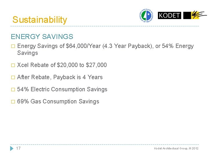 Sustainability ENERGY SAVINGS � Energy Savings of $64, 000/Year (4. 3 Year Payback), or Sustainability ENERGY SAVINGS � Energy Savings of $64, 000/Year (4. 3 Year Payback), or