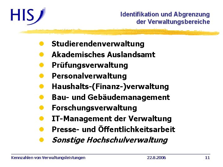 Identifikation und Abgrenzung der Verwaltungsbereiche l l l l l Studierendenverwaltung Akademisches Auslandsamt Prüfungsverwaltung