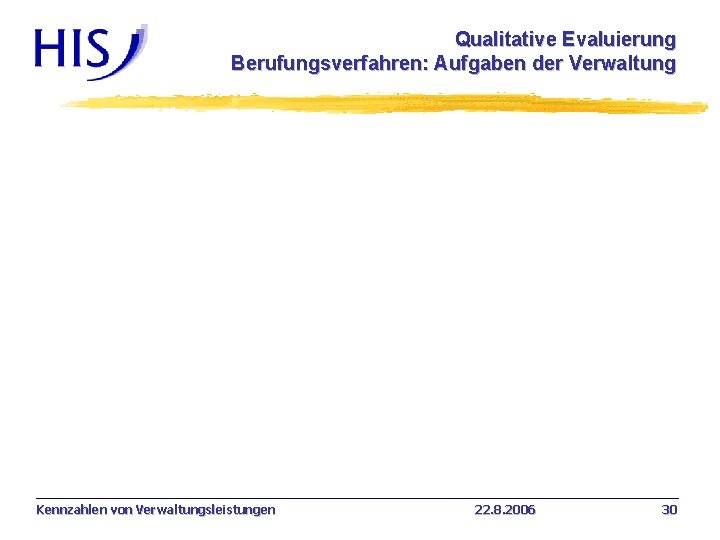 Qualitative Evaluierung Berufungsverfahren: Aufgaben der Verwaltung Kennzahlen von Verwaltungsleistungen 22. 8. 2006 30 