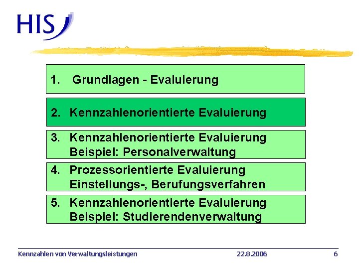 1. Grundlagen - Evaluierung 2. Kennzahlenorientierte Evaluierung 3. Kennzahlenorientierte Evaluierung Beispiel: Personalverwaltung 4. Prozessorientierte