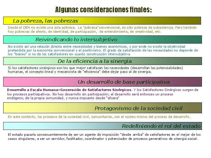 Algunas consideraciones finales: La pobreza, las pobrezas Desde el DEH no existe una sola