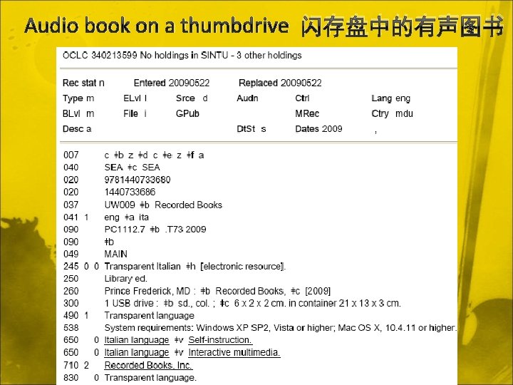 Audio book on a thumbdrive 闪存盘中的有声图书 