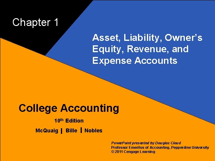 Chapter 1 Asset, Liability, Owner’s Equity, Revenue, and Expense Accounts 1 College Accounting 10