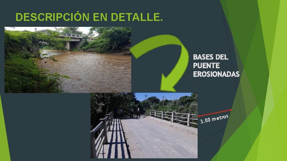 DESCRIPCIÓN EN DETALLE. BASES DEL PUENTE EROSIONADAS ros t e m 3. 00 