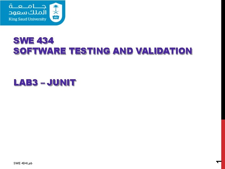 SWE 434 SOFTWARE TESTING AND VALIDATION SWE 434 Lab 1 LAB 3 – JUNIT