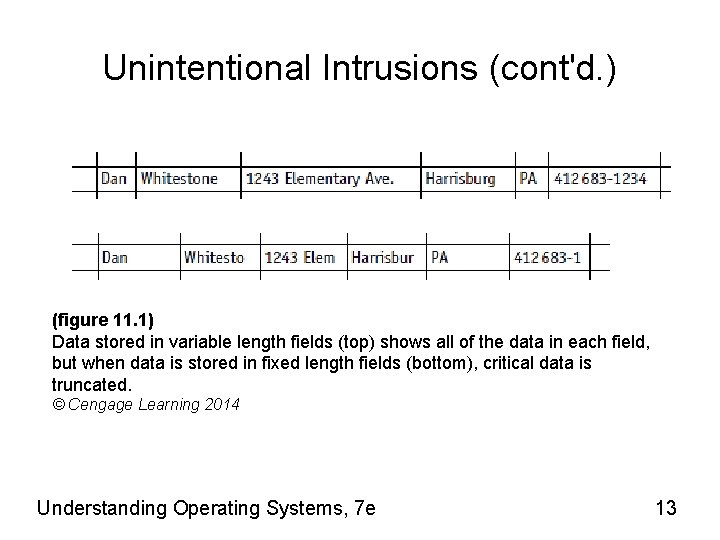 Unintentional Intrusions (cont'd. ) (figure 11. 1) Data stored in variable length fields (top)