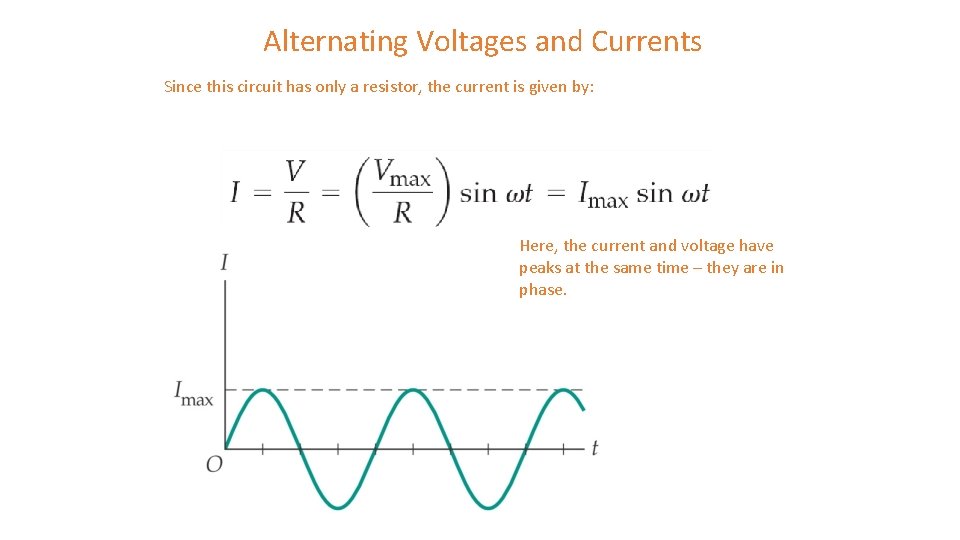 Alternating Voltages and Currents Since this circuit has only a resistor, the current is