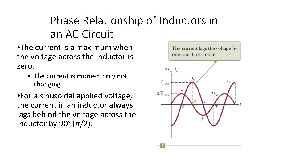 Phase Relationship of Inductors in an AC Circuit • The current is a maximum