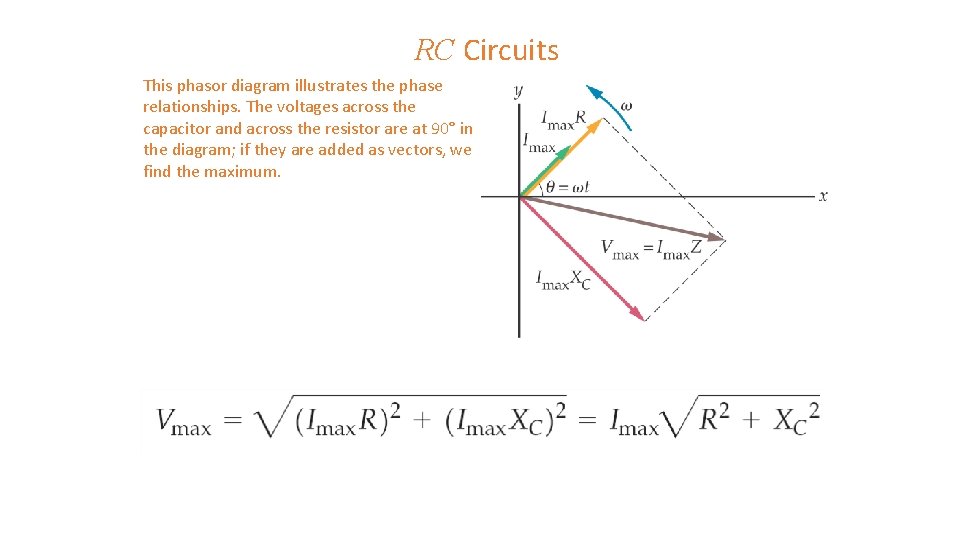 RC Circuits This phasor diagram illustrates the phase relationships. The voltages across the capacitor