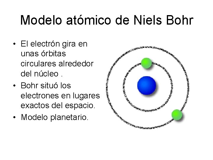 Modelo atómico de Niels Bohr • El electrón gira en unas órbitas circulares alrededor