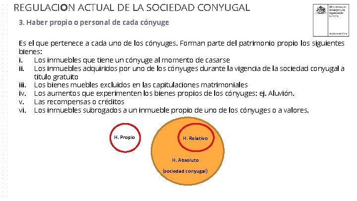 REGULACION ACTUAL DE LA SOCIEDAD CONYUGAL 3. Haber propio o personal de cada cónyuge