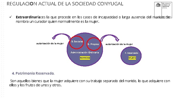 REGULACION ACTUAL DE LA SOCIEDAD CONYUGAL Extraordinaria: es la que procede en los casos