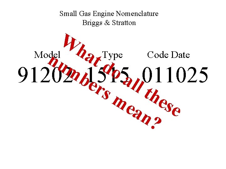 Small Gas Engine Nomenclature Briggs & Stratton W h Model Type Code Date a