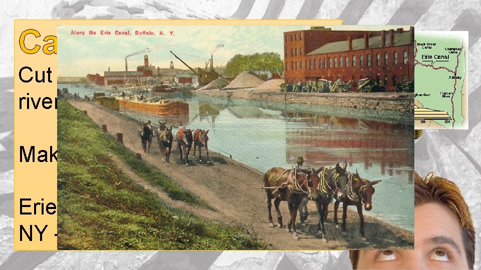 Canal Craze: Cut through land to connect rivers Makes steamboats more useful Erie Canal