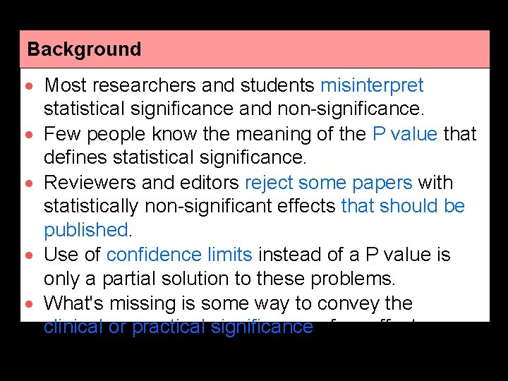 Background · Most researchers and students misinterpret statistical significance and non-significance. · Few people