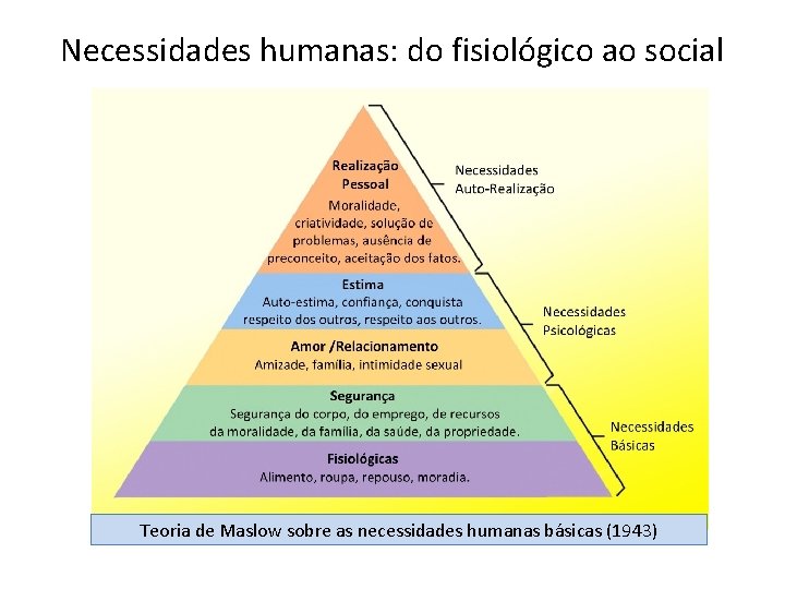 Necessidades humanas: do fisiológico ao social Teoria de Maslow sobre as necessidades humanas básicas