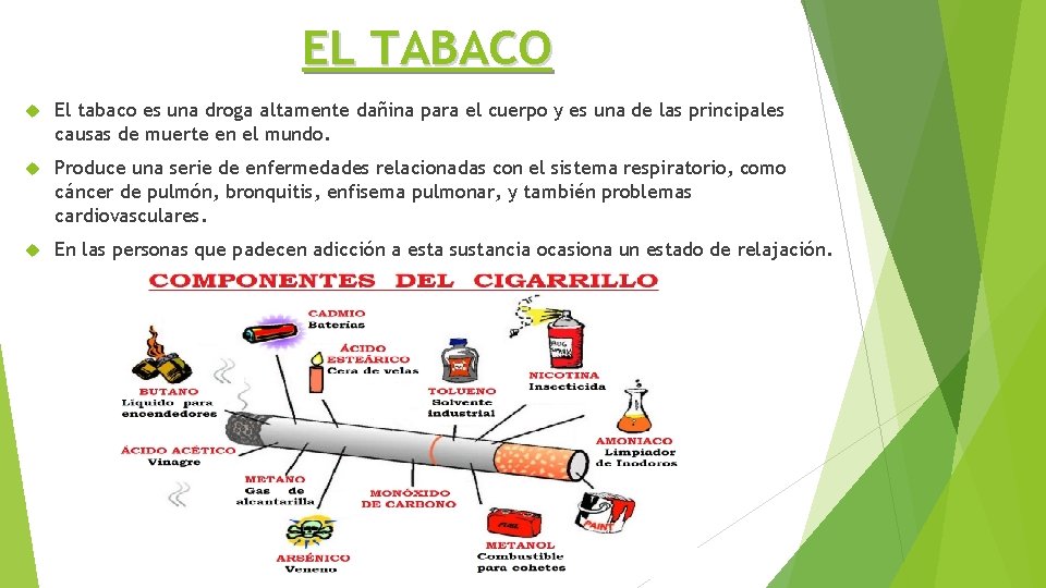 EL TABACO El tabaco es una droga altamente dañina para el cuerpo y es