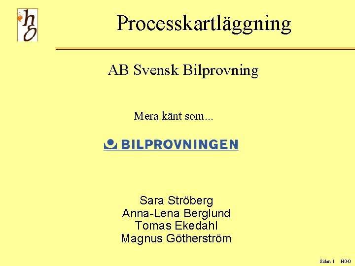 Processkartläggning AB Svensk Bilprovning Mera känt som. . . Sara Ströberg Anna-Lena Berglund Tomas