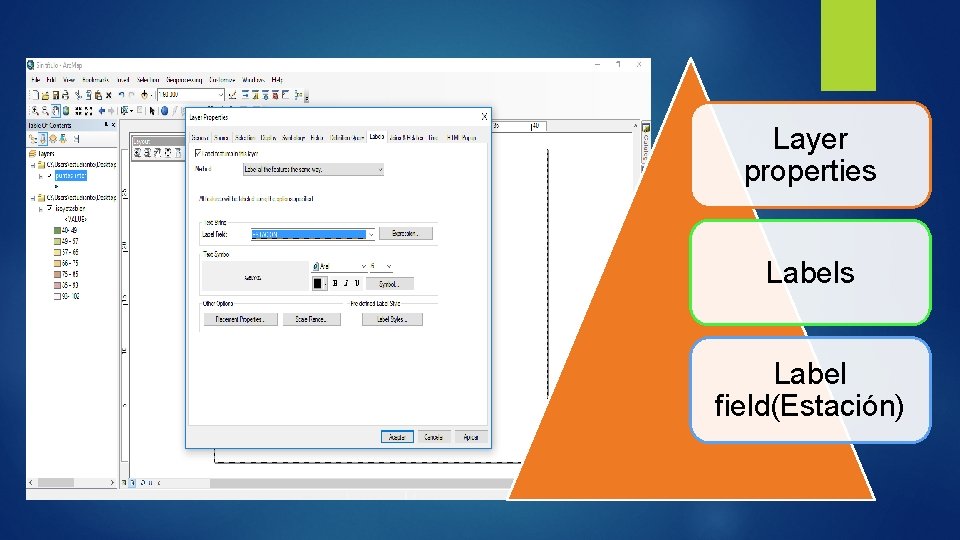 Layer properties Label field(Estación) 