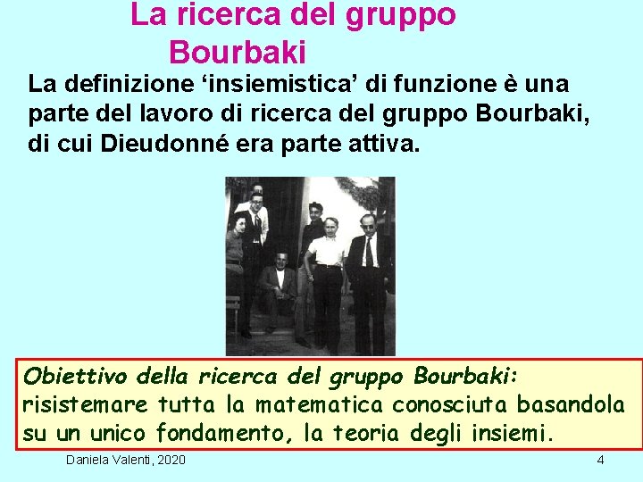 La ricerca del gruppo Bourbaki La definizione ‘insiemistica’ di funzione è una parte del