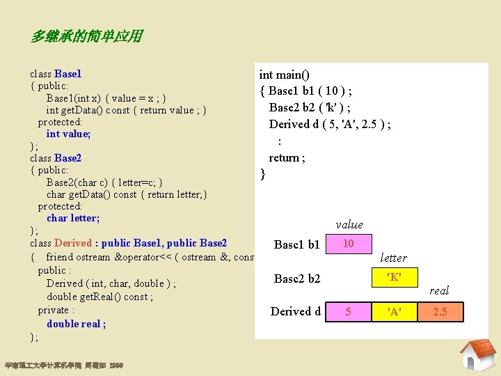 多继承的简单应用 8. 5. 1 多继承的派生类构造和访问 class Base 1 int main() { public: { Base
